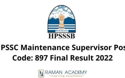 HPSSC Maintenance Supervisor Post Code: 897 Final Result 2022