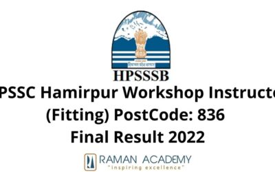 HPSSC Hamirpur Workshop Instructor (Fitting) PostCode: 836 Final Result 2022