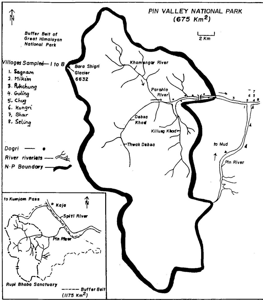 Map of Pin Valley National Park showing the study area in the Parahio watershed Note