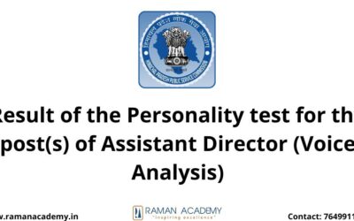 Result of the Personality test for the post(s) of Assistant Director (Voice Analysis)