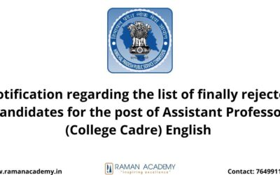 Notification regarding the list of finally rejected candidates for the post of Assistant Professor (College Cadre) English
