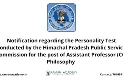 Notification regarding the Personality Test conducted by the Himachal Pradesh Public Service Commission for the post of Assistant Professor (CC) Philosophy