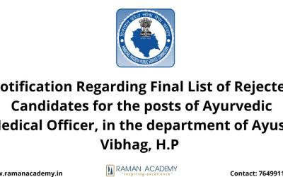 Notification Regarding Final List of Rejected Candidates for the posts of Ayurvedic Medical Officer, in the department of Ayush Vibhag, H.P