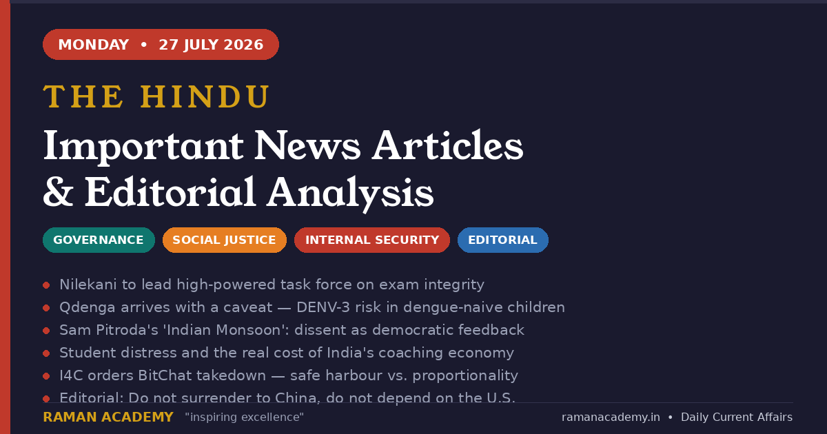 27 July 2026 Current Affairs