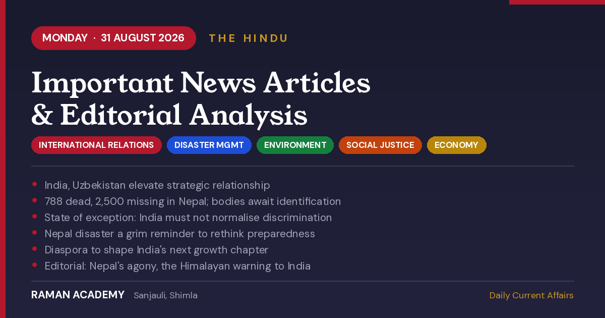31 August 2026 Current Affairs